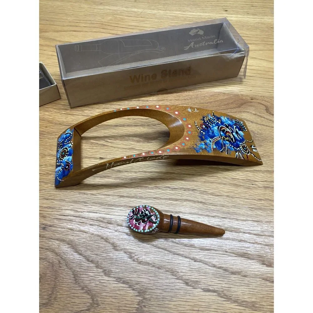 Hand made and painted Wine Bottle Holder‎ & Cork signed by Artist